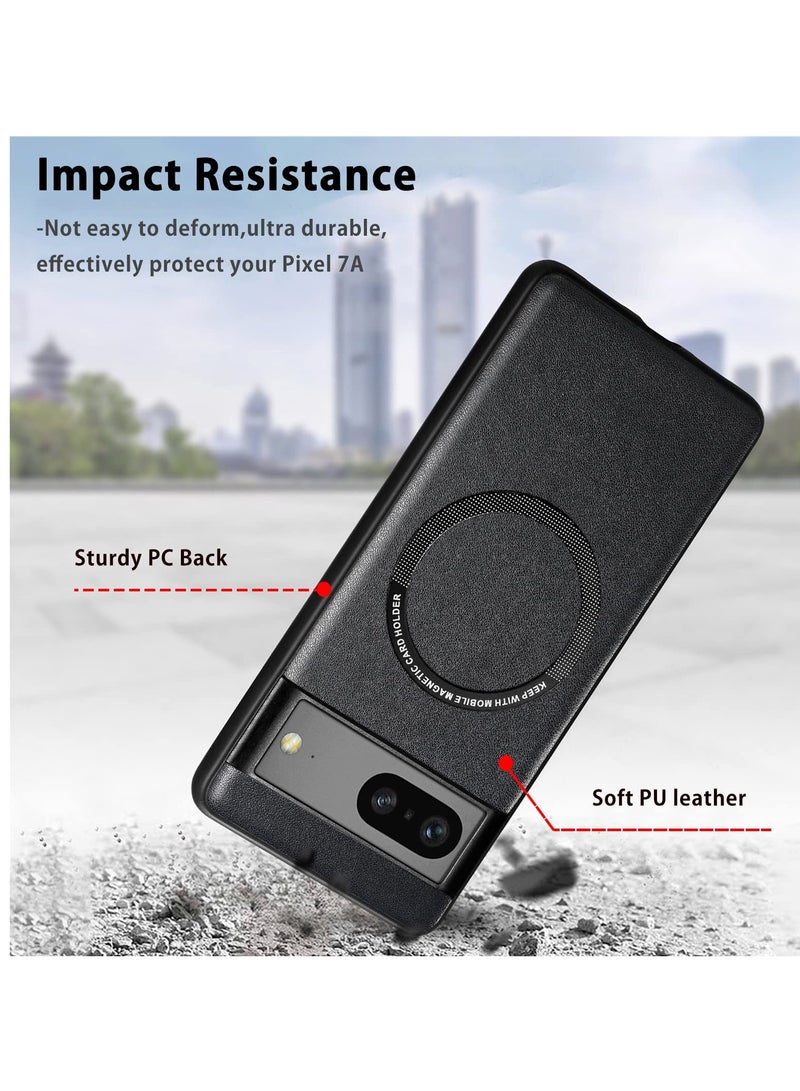 SOLARAE Compatible Google Pixel 7A Magnetic Case,Slim Shockproof Soft PU Leather & Hard PC Full Protective Cover Google 7A 6.1”,Compatible with MagSafe Charging & Accessories,Pixel 7A Cases 2023 Black - Image 3