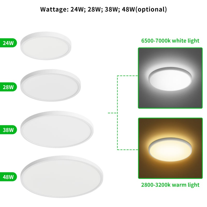 LEDs Ceiling Light Flush Mounting 24W 2520lm Round Ceiling Lamp for Kitchen Bedroom Hallway (6500-7000K White Light) - Image 4