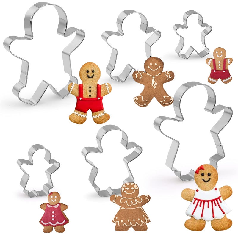 Sakolla 6 Piece Gingerbread Man Cookie Cutters Set, Gingerbread Famili Biscuits Cutter Gingerbread Boy and Girl, Stainless Steel - Image 1