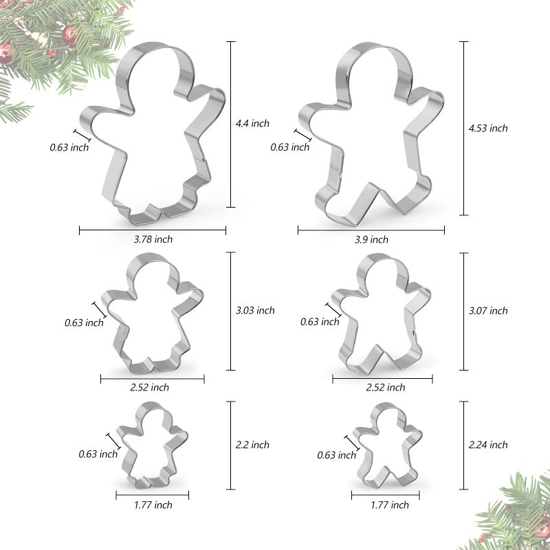 Sakolla 6 Piece Gingerbread Man Cookie Cutters Set, Gingerbread Famili Biscuits Cutter Gingerbread Boy and Girl, Stainless Steel - Image 2