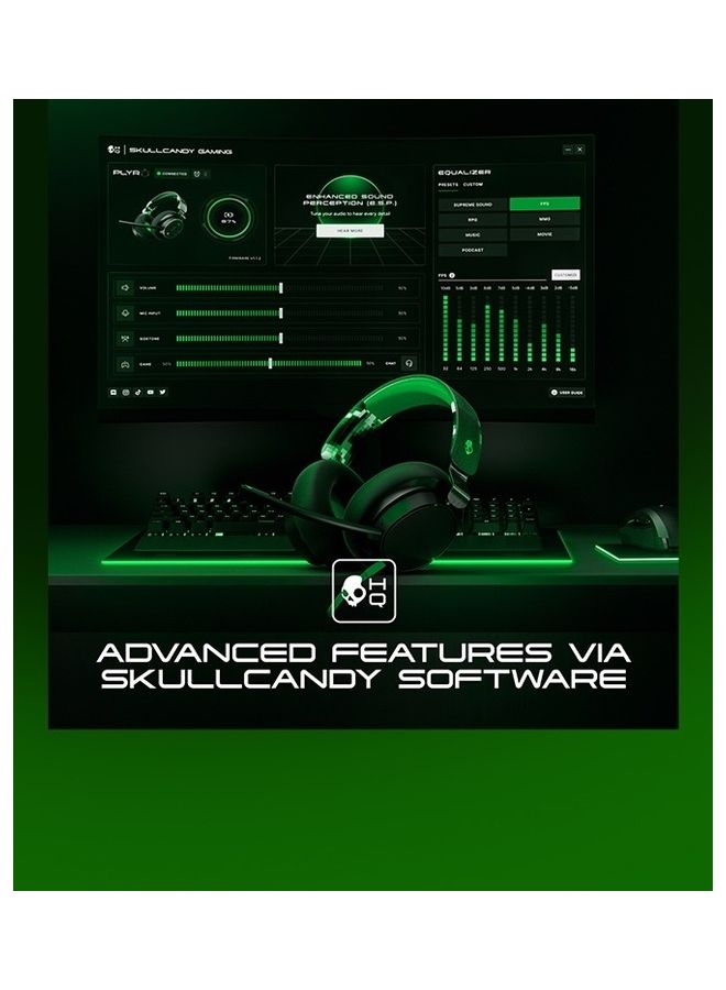 Skullcandy SLYR Pro Wired Over-Ear Gaming Headset for PC, PlayStation, PS4, PS5, Xbox - Black/Green Digi-Hype - Image 5