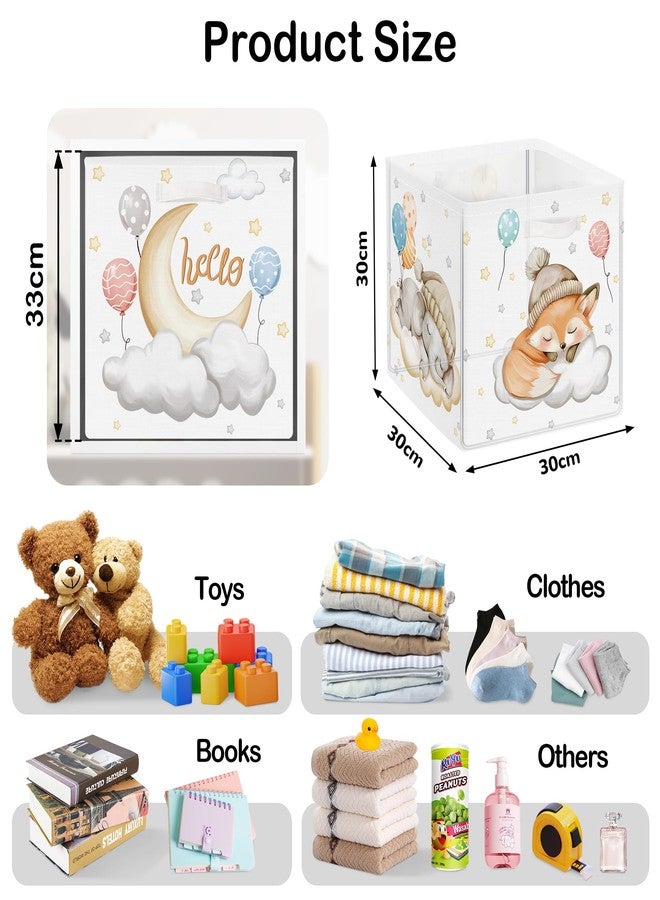 HUUMONSS 11.8" Sleeping Animals Storage Cube Organizer Set 3Pcs Clothes Storage Basket Bin for Closet Shelf Bear Stars Balloon Nursery Kid Room Book Toy Chest, Fox - Image 2