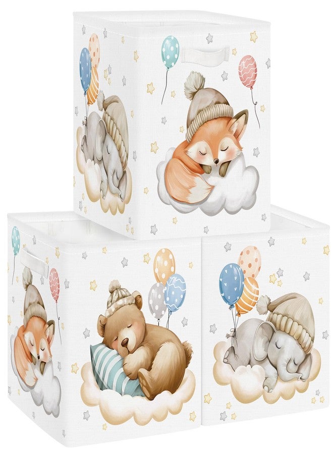 HUUMONSS 11.8" Sleeping Animals Storage Cube Organizer Set 3Pcs Clothes Storage Basket Bin for Closet Shelf Bear Stars Balloon Nursery Kid Room Book Toy Chest, Fox - Image 1