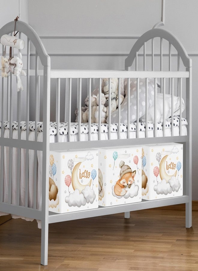 HUUMONSS 11.8" Sleeping Animals Storage Cube Organizer Set 3Pcs Clothes Storage Basket Bin for Closet Shelf Bear Stars Balloon Nursery Kid Room Book Toy Chest, Fox - Image 4