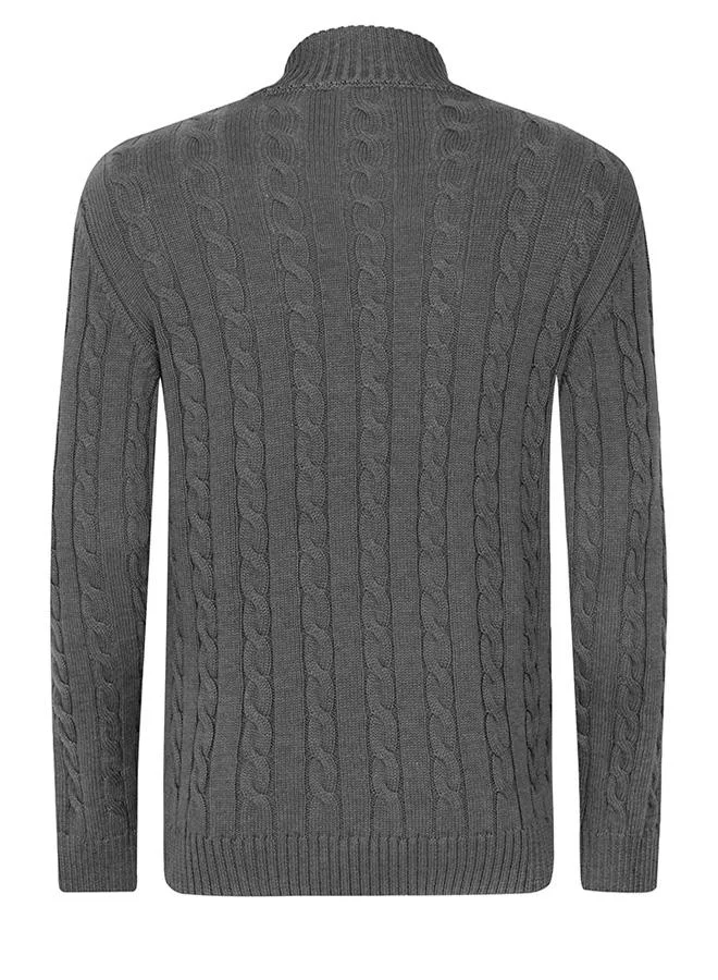 Felix Hardy Anthracite Cable Knit Half Zipper Pullover for Men | Best Price UAE