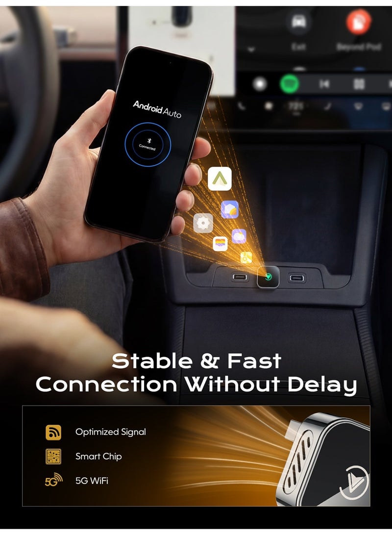 Kingone Wireless CarPlay Adapter for iPhone and Android Auto CarPlay Adapter 2-in-1 Convert Wired to Wireless Apple Car Play, Plug and Play, USB-C, 5GHz WiFi, Low Latency, Fits 98%+ OEM Wired CarPlay Cars, 2026 New Upgrade - Image 4