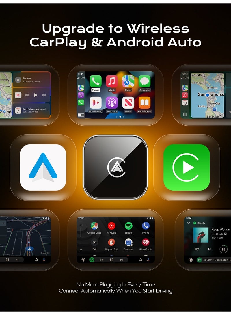 Kingone Wireless CarPlay Adapter for iPhone and Android Auto CarPlay Adapter 2-in-1 Convert Wired to Wireless Apple Car Play, Plug and Play, USB-C, 5GHz WiFi, Low Latency, Fits 98%+ OEM Wired CarPlay Cars, 2026 New Upgrade - Image 2