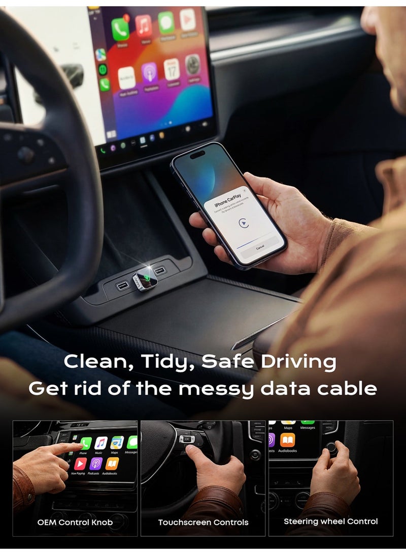 Kingone Wireless CarPlay Adapter for iPhone and Android Auto CarPlay Adapter 2-in-1 Convert Wired to Wireless Apple Car Play, Plug and Play, USB-C, 5GHz WiFi, Low Latency, Fits 98%+ OEM Wired CarPlay Cars, 2026 New Upgrade - Image 3