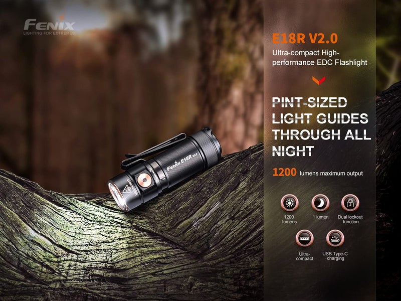 Fenix E18R V2.0 1200 Lumens EDC USB-C Rechargeable Flashlight with 2X ARB-L16 and a Lumentac Organizer - Image 3