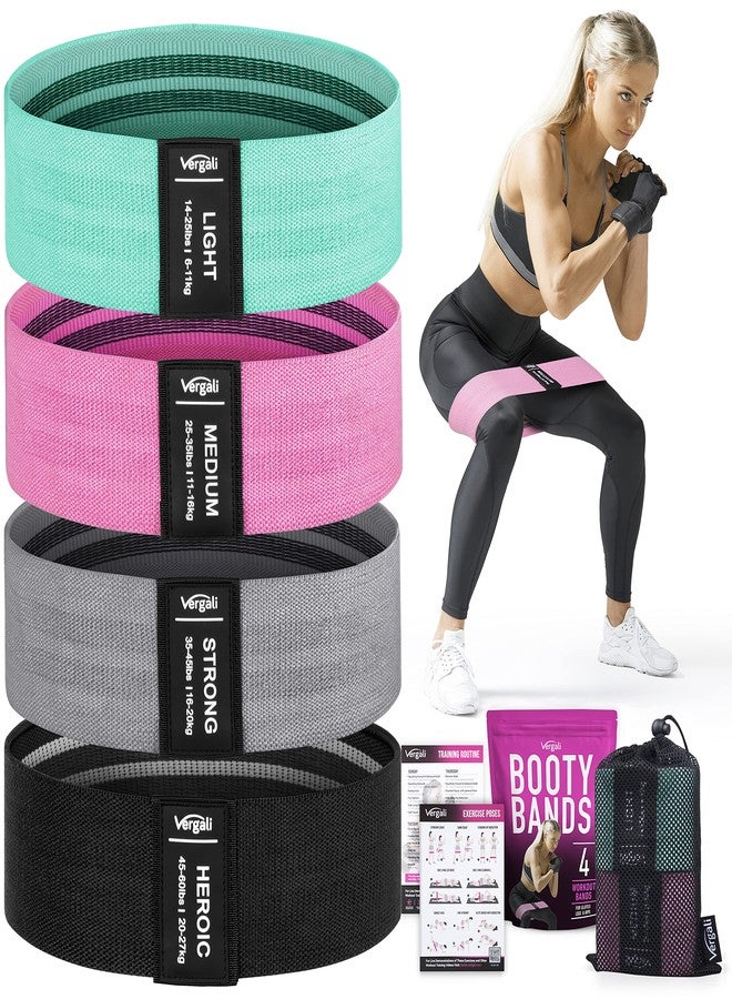 Vergali Resistance Bands for Working Out with Workout Bands Guide. 4 Booty Bands for Women Men Fabric Elastic Bands for Exercise Bands Resistance Bands for Legs Bands for Working Out Hip Thigh Glute Bands Set - Image 1