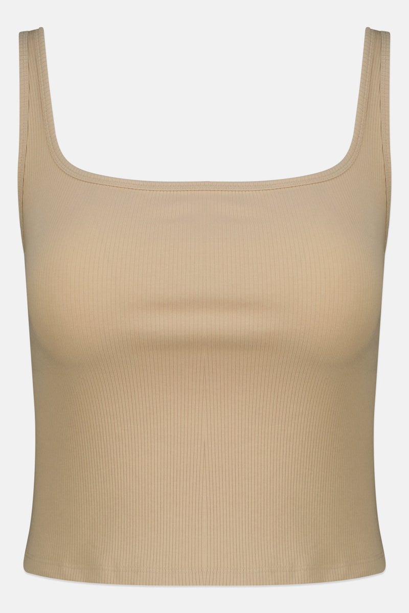 Aeropostale توب نسائي بدون أكمام بتصميم مربع العنق، قشدي - Image 2