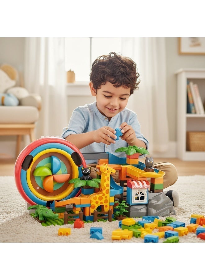 FEELO SLIDE Series: Slippery Adventure Building Set – 142 Pieces with Cute Animals – Zoo Theme Marble Run & Ball Track Toy for Kids 3+ - Image 2