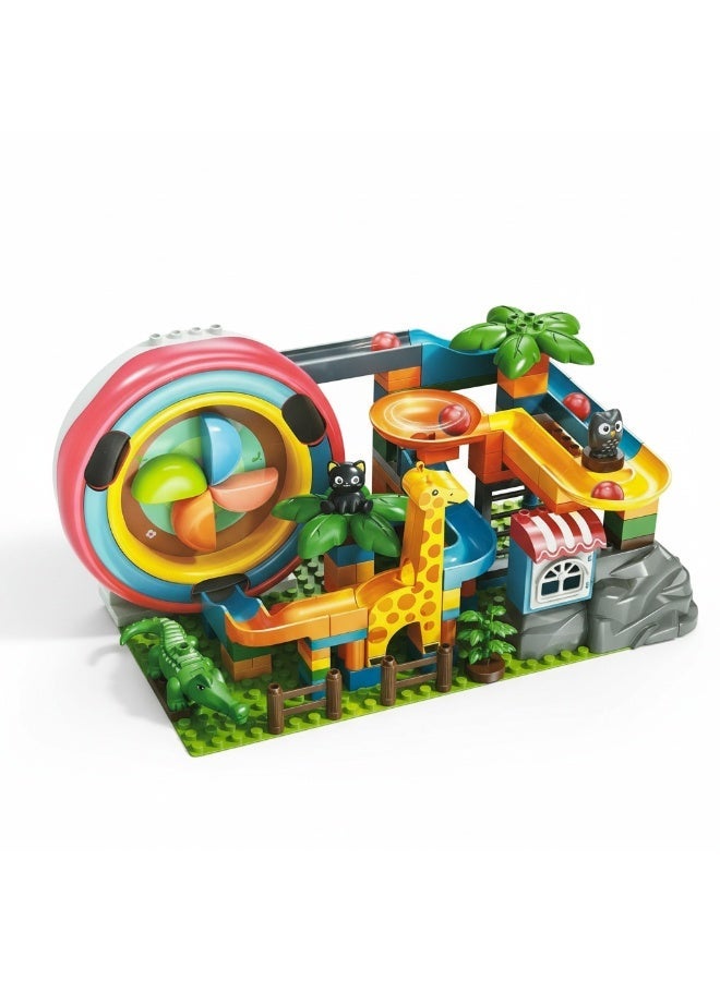 FEELO SLIDE Series: Slippery Adventure Building Set – 142 Pieces with Cute Animals – Zoo Theme Marble Run & Ball Track Toy for Kids 3+ - Image 1