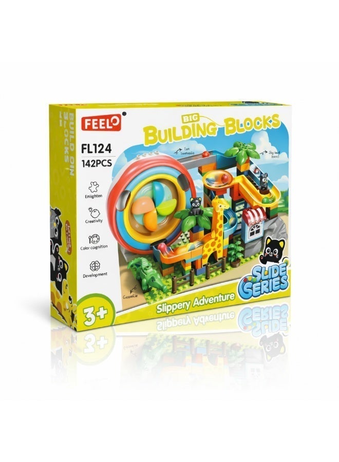 FEELO SLIDE Series: Slippery Adventure Building Set – 142 Pieces with Cute Animals – Zoo Theme Marble Run & Ball Track Toy for Kids 3+ - Image 4