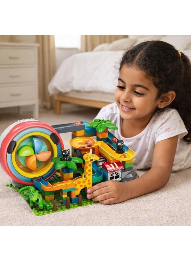 FEELO SLIDE Series: Slippery Adventure Building Set – 142 Pieces with Cute Animals – Zoo Theme Marble Run & Ball Track Toy for Kids 3+ - Image 3