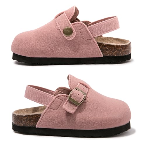 Vayfio Soft Suede Kids Clogs for Toddlers - Adjustable Buckle Slip-On Mules for Boys & Girls, Featuring Cork Footbeds & Leather Details, Stylish & Comfortable Potato Shoes Pink C5 - Image 2