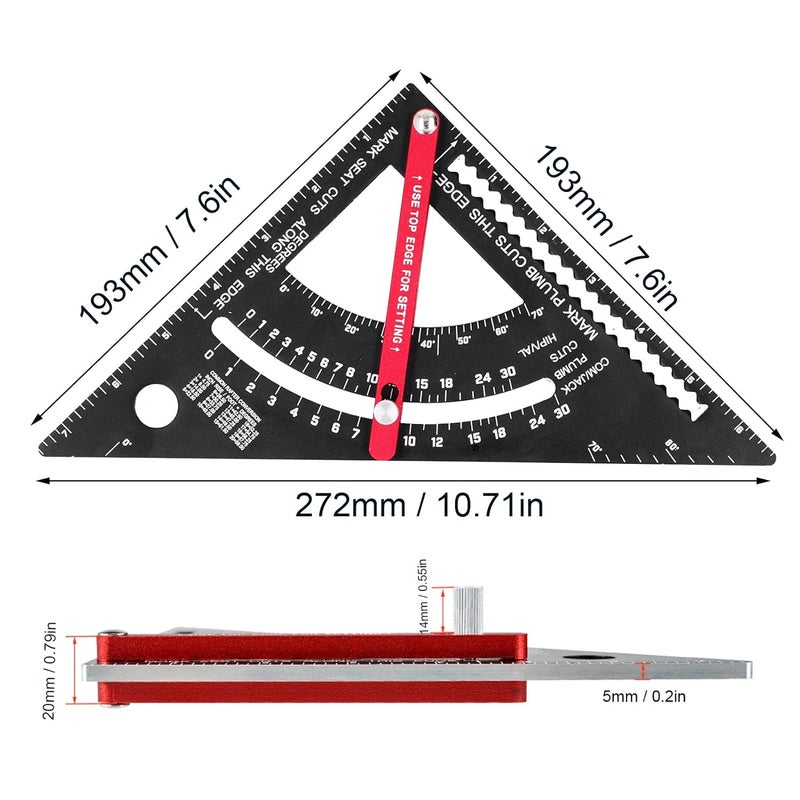 7in Woodworking Triangular Ruler, Aluminum Alloy Woodworking Measuring Ruler, Adjustable Carpentry Triangular Ruler for Engineers, Carpenters, ANKROYUtkvd7sep4g - Image 2