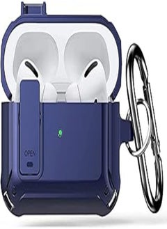 Case for AirPods Pro 2 2nd Generation with Keychain, Secure Lock Rugged Protective Case for AirPods Pro 2 2022 Front LED Visible (Blue)