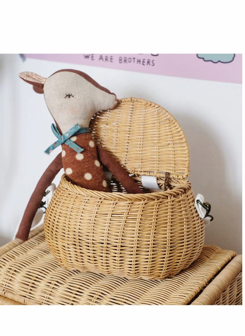 KASTWAVE Wicker Basket with Lid Front Handlebar Kids Rattan Bicycle Basket Wicker Small Backpack Scooter Front Basket Outdoor Picnic Bag Light Yellow  - Image 2
