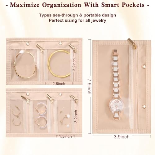 KPWEPK Travel Jewelry Case Organizer for Women, Jewelry Storage Book with Small Pouch, Travel Jewelry Bag Case for Traveling Necklace, Earrings, Rings, Bracelet Organizer - Image 2