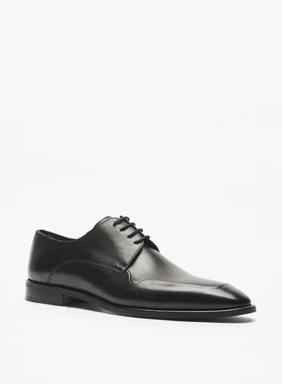 دوتشيني Men Leather Derby Shoes With Lace-Up Closure