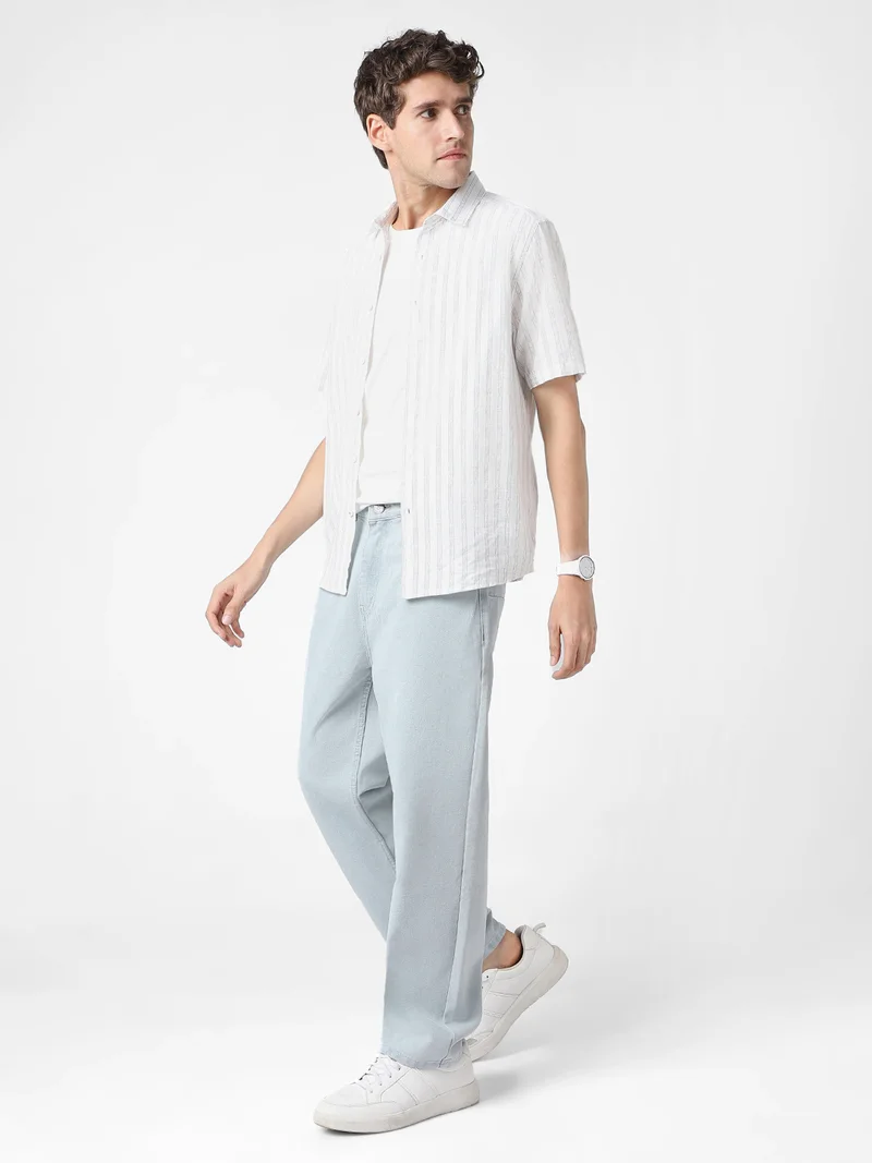 Urbano Fashion  Urbano Fashion Men's Ice Grey Loose Baggy Fit Washed Jeans Non-Stretchable  | Best Price UAE