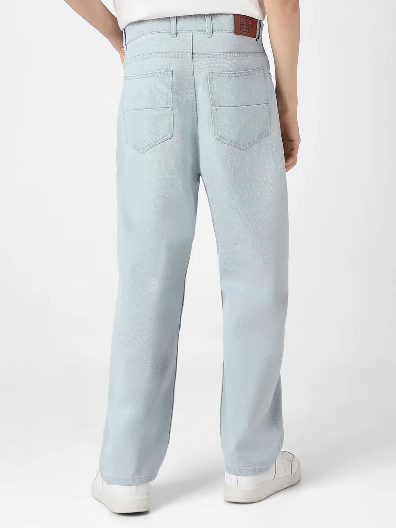 أوربانو فاشن Urbano Fashion Men's Ice Grey Loose Baggy Fit Washed Jeans Non-Stretchable