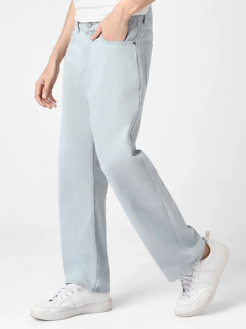 Urbano Fashion Men's Ice Grey Loose Baggy Fit Washed Jeans Non-Stretchable