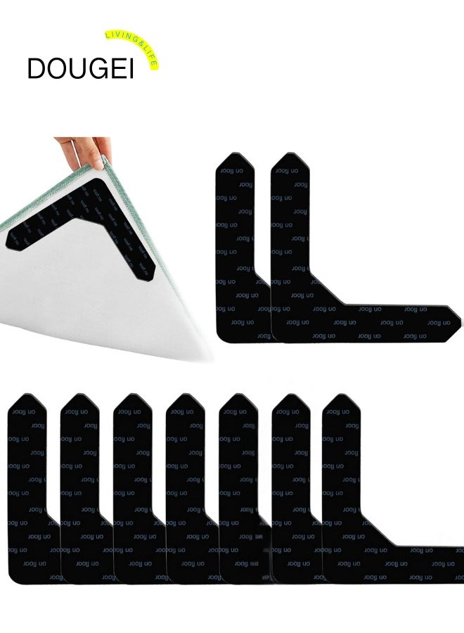 DOUGEI 10pcs Rug Tape, Non Slip Carpet Tape, Double-Sided Adhesive Rug Stickers for Wood Floor, Reusable Carpet Corner Gripper Pad for Hardwood Floors, Flattens Edges - Image 1