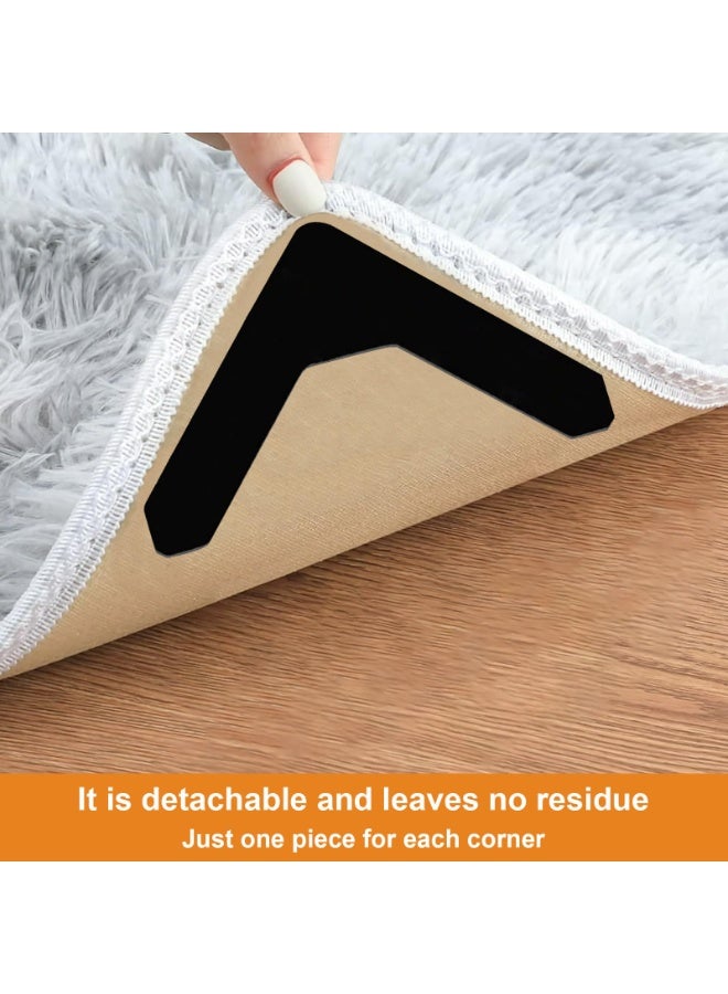 DOUGEI 10pcs Rug Tape, Non Slip Carpet Tape, Double-Sided Adhesive Rug Stickers for Wood Floor, Reusable Carpet Corner Gripper Pad for Hardwood Floors, Flattens Edges - Image 2
