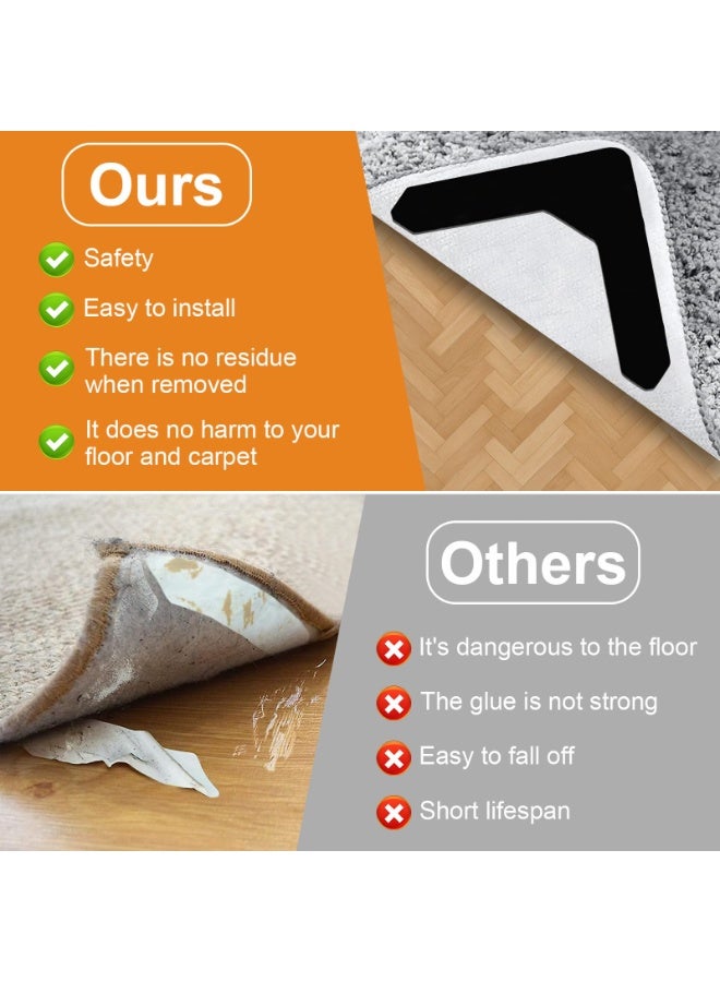 DOUGEI 10pcs Rug Tape, Non Slip Carpet Tape, Double-Sided Adhesive Rug Stickers for Wood Floor, Reusable Carpet Corner Gripper Pad for Hardwood Floors, Flattens Edges - Image 3