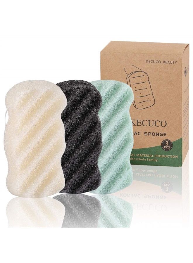 KECUCO 3 قطع إسفنج استحمام كونجاك للأطفال، الرضع، الأطفال الصغار، 100% طبيعي بالكامل، إسفنجات استحمام كونجاك، 3 ألوان وحجم كبير جداً، آمن للبشرة الدهنية، الجافة، المختلطة أو الحساسة - Image 1