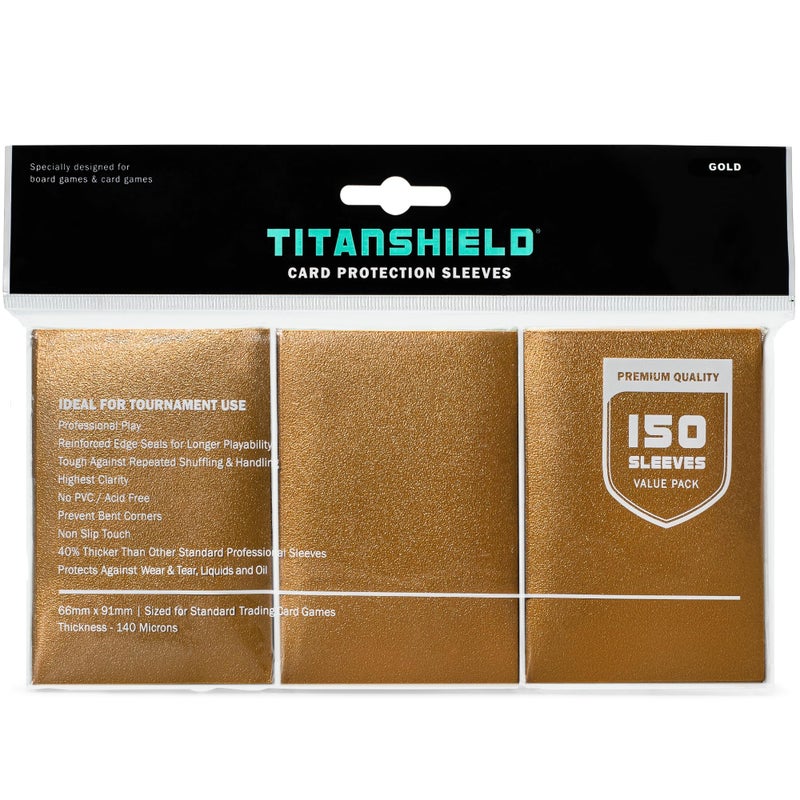TitanShield Premium Card Sleeves | Compatible with Pokemon, One Piece, Lorcana, Flesh & Blood, & Magic The Gathering MTG | (150 Sleeves - Standard) (1, Gold, Standard | 66x91mm) - Image 1