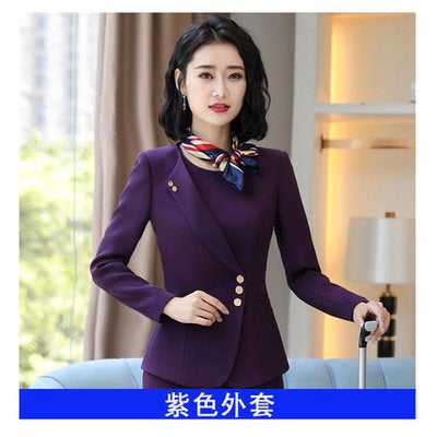 Autumn and Winter Business Wear Womens Suit Fashion Workwear Professional suit Womens Slim Beauty Salon Work Clothes Formal Dress Purple Single Top