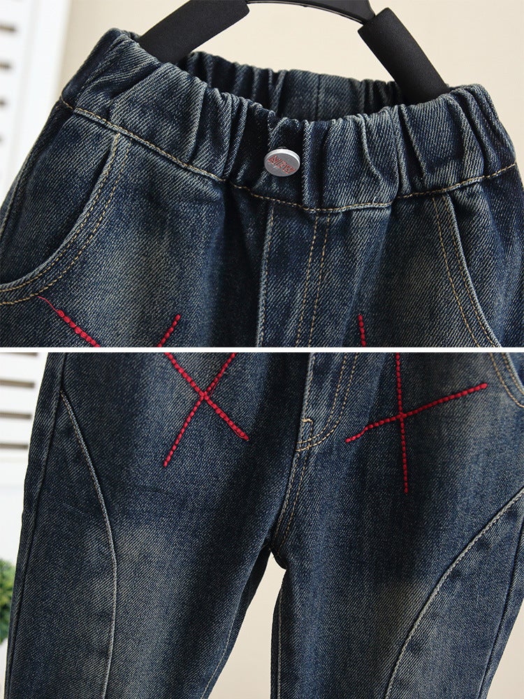 6127 Children'S Handsome Pants Boys Autumn Fried Street Jeans Fashionable Handsome Men'S Baby Trousers - Image 4