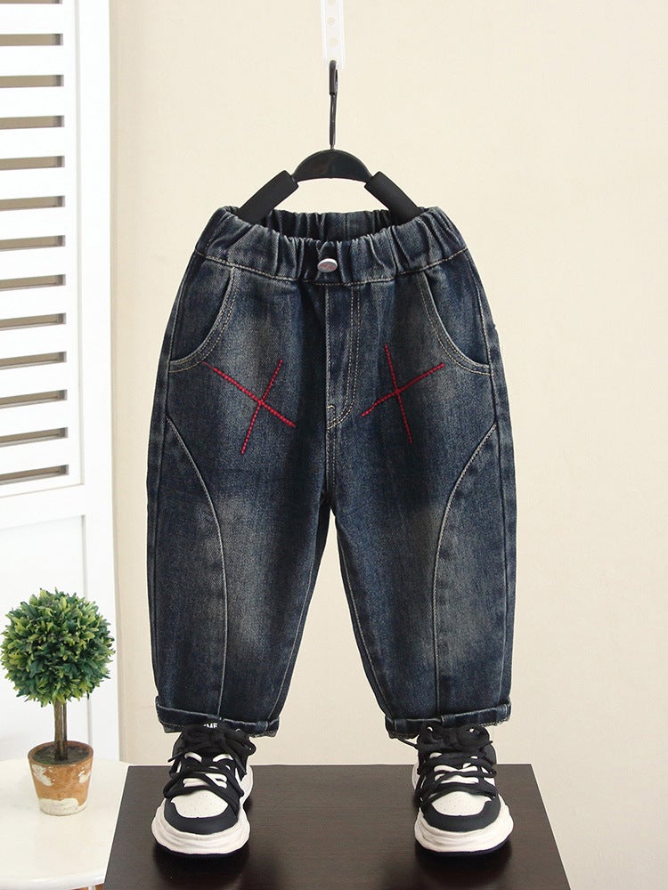 6127 Children'S Handsome Pants Boys Autumn Fried Street Jeans Fashionable Handsome Men'S Baby Trousers - Image 2
