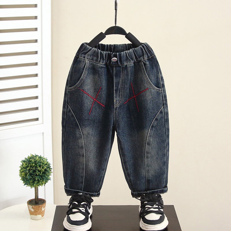 6127 Children'S Handsome Pants Boys Autumn Fried Street Jeans Fashionable Handsome Men'S Baby Trousers - Image 1