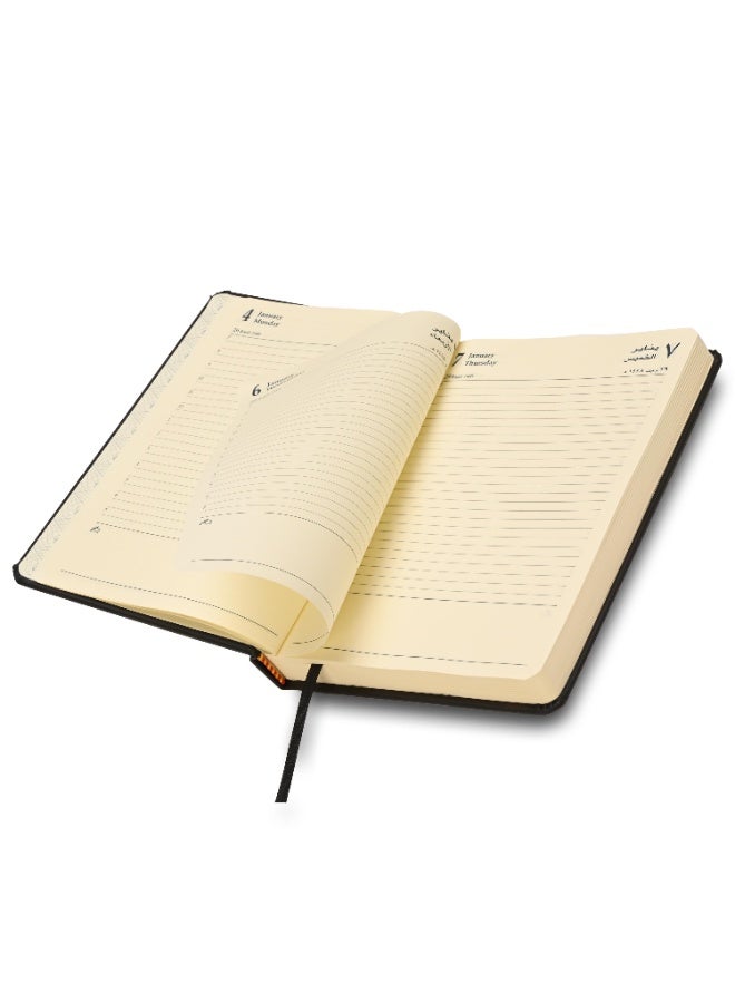 FIS 2027 A5 Diary, 148x210mm, 1 Side Padded Italian PU Cover Materials, Round Corners, 1 Day a Page Format, Arabic/English, 70gsm Italian Ivory Paper, Black Cover-FSDI19AE27BK - Image 5