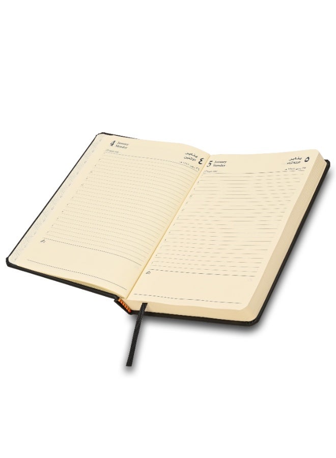 FIS 2027 A5 Diary, 148x210mm, 1 Side Padded Italian PU Cover Materials, Round Corners, 1 Day a Page Format, Arabic/English, 70gsm Italian Ivory Paper, Black Cover-FSDI19AE27BK - Image 4
