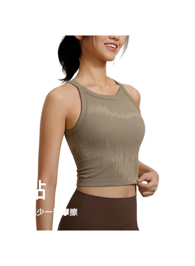 Vfu Sports Tank Top For Women, Yoga Pilates Integrated Knitted Vest With Chest Pads, Fitness Wear, Khaki Gray, M - Image 2
