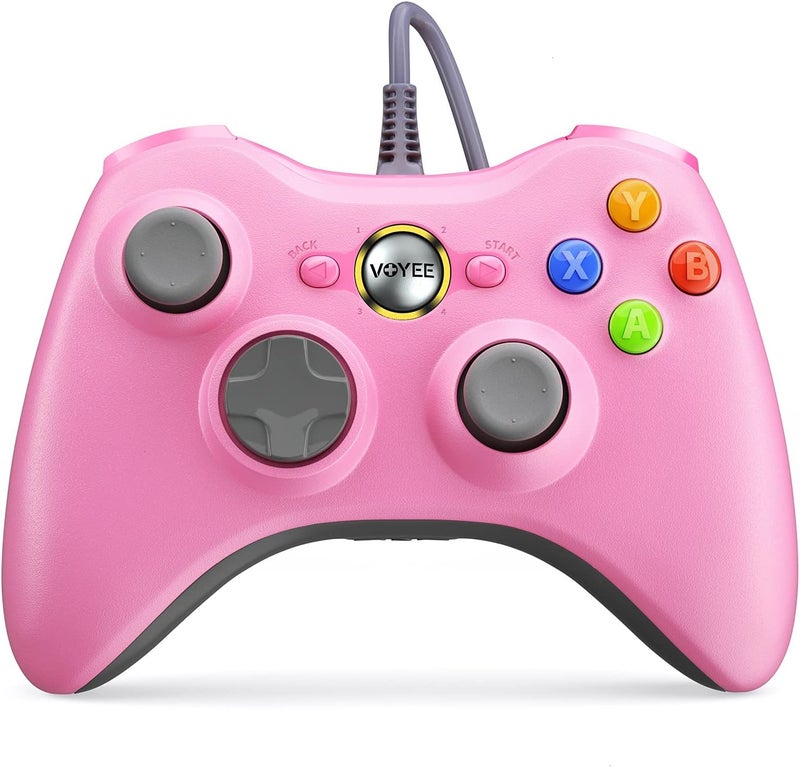 VOYEE PC Controller, Wired Controller Compatible with Microsoft Xbox 360 & Slim/PC Windows 10/8/7, with Upgraded Joystick, Double Shock | Enhanced (Pink) - Image 1