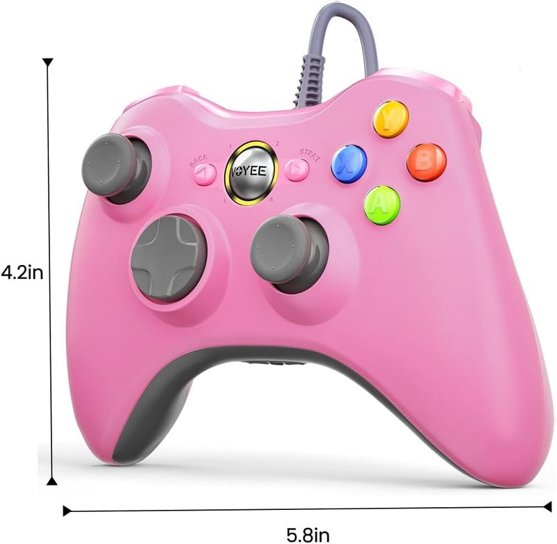 VOYEE PC Controller, Wired Controller Compatible with Microsoft Xbox 360 & Slim/PC Windows 10/8/7, with Upgraded Joystick, Double Shock | Enhanced (Pink) - Image 2