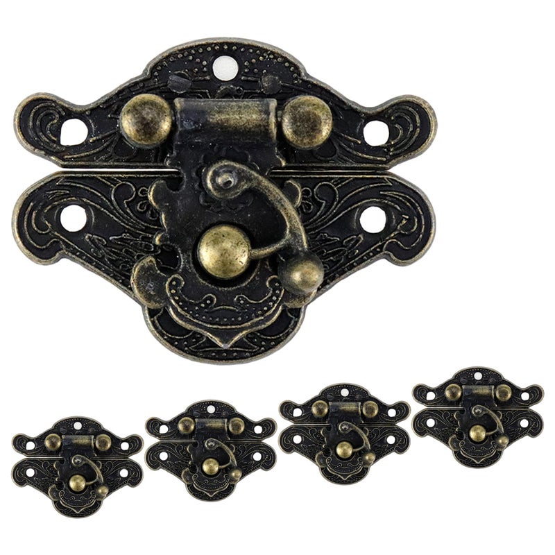 Mcredy Vintage Latch HaspSmall Size Jewelry Box Antique Buckle Wooden Box Latch Retro Decorative Hasp Latch Buckle 5 Packs