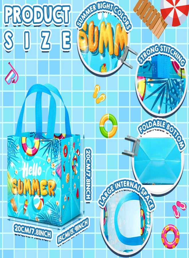 Woanger 32 Pcs Hawaii Gift Bags Bulk Summer Luau Party Favor Bags Beach Watermelon Pineapple Flamingo Theme Non Woven Tropical Goodies Bags with Handles for Hawaiian Pool Party Supplies - Image 2