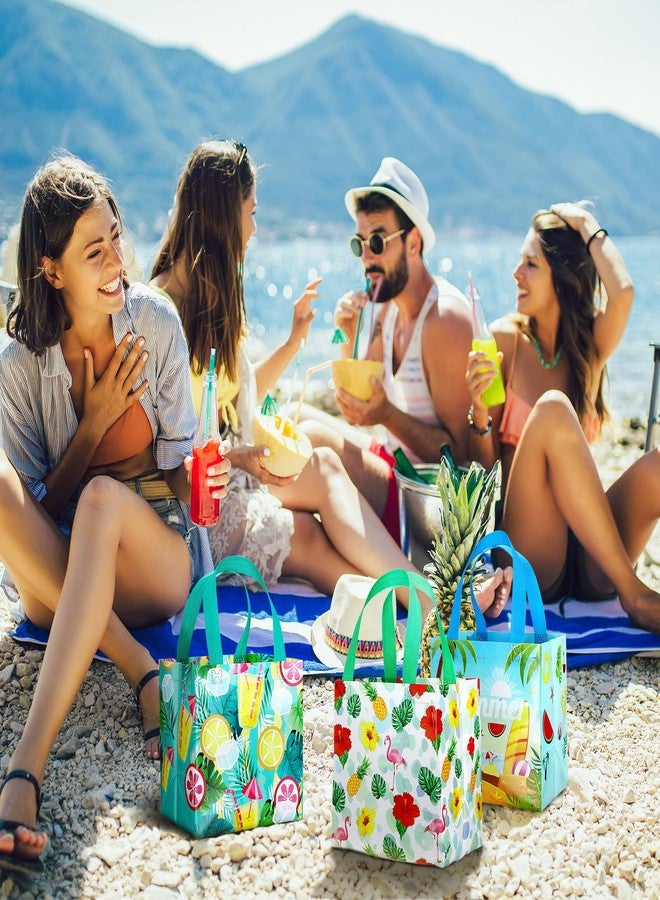 Woanger 32 Pcs Hawaii Gift Bags Bulk Summer Luau Party Favor Bags Beach Watermelon Pineapple Flamingo Theme Non Woven Tropical Goodies Bags with Handles for Hawaiian Pool Party Supplies - Image 3