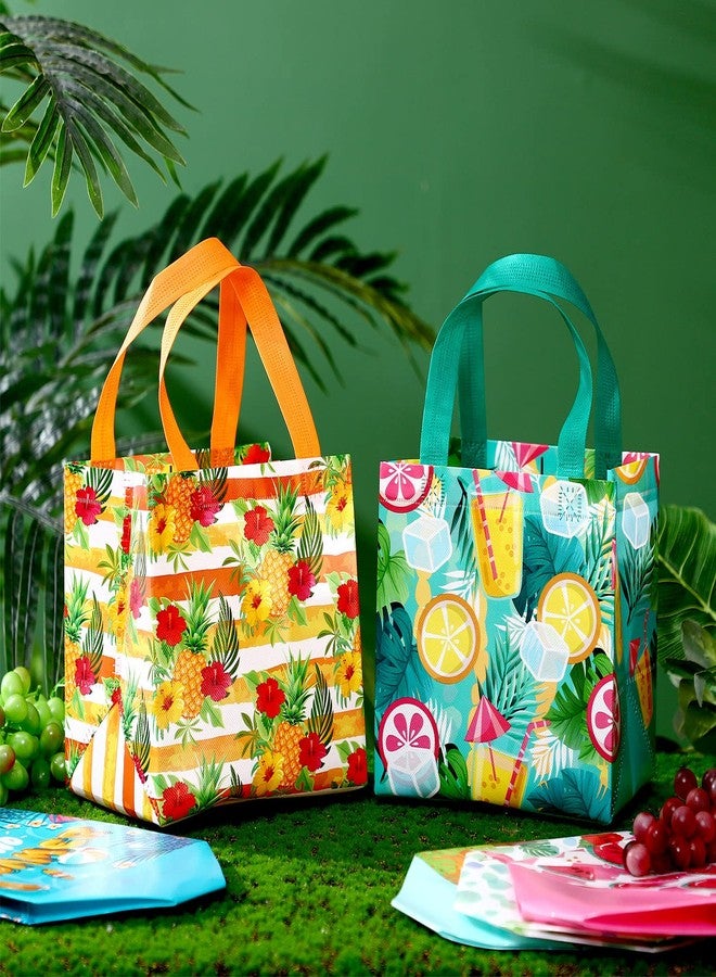 Woanger 32 Pcs Hawaii Gift Bags Bulk Summer Luau Party Favor Bags Beach Watermelon Pineapple Flamingo Theme Non Woven Tropical Goodies Bags with Handles for Hawaiian Pool Party Supplies - Image 4