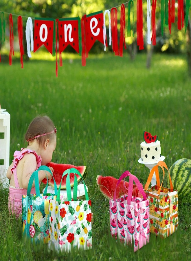 Woanger 32 Pcs Hawaii Gift Bags Bulk Summer Luau Party Favor Bags Beach Watermelon Pineapple Flamingo Theme Non Woven Tropical Goodies Bags with Handles for Hawaiian Pool Party Supplies - Image 5