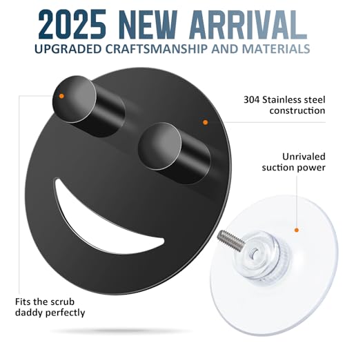 Yoshiky Stainless Steel Smiley Face Sponge Holder, Silver Sink Caddy Organizer Storage with Suction Cup for Kitchen, Kitchen Accessories Decor Scrubber-Black - Image 2