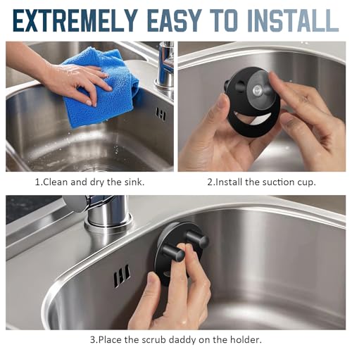 Yoshiky Stainless Steel Smiley Face Sponge Holder, Silver Sink Caddy Organizer Storage with Suction Cup for Kitchen, Kitchen Accessories Decor Scrubber-Black - Image 3
