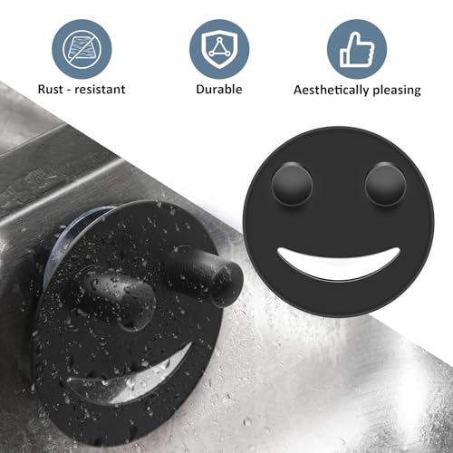 Yoshiky Stainless Steel Smiley Face Sponge Holder, Silver Sink Caddy Organizer Storage with Suction Cup for Kitchen, Kitchen Accessories Decor Scrubber-Black - Image 4